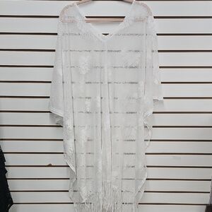White Sheer Swim Cover with Fringe